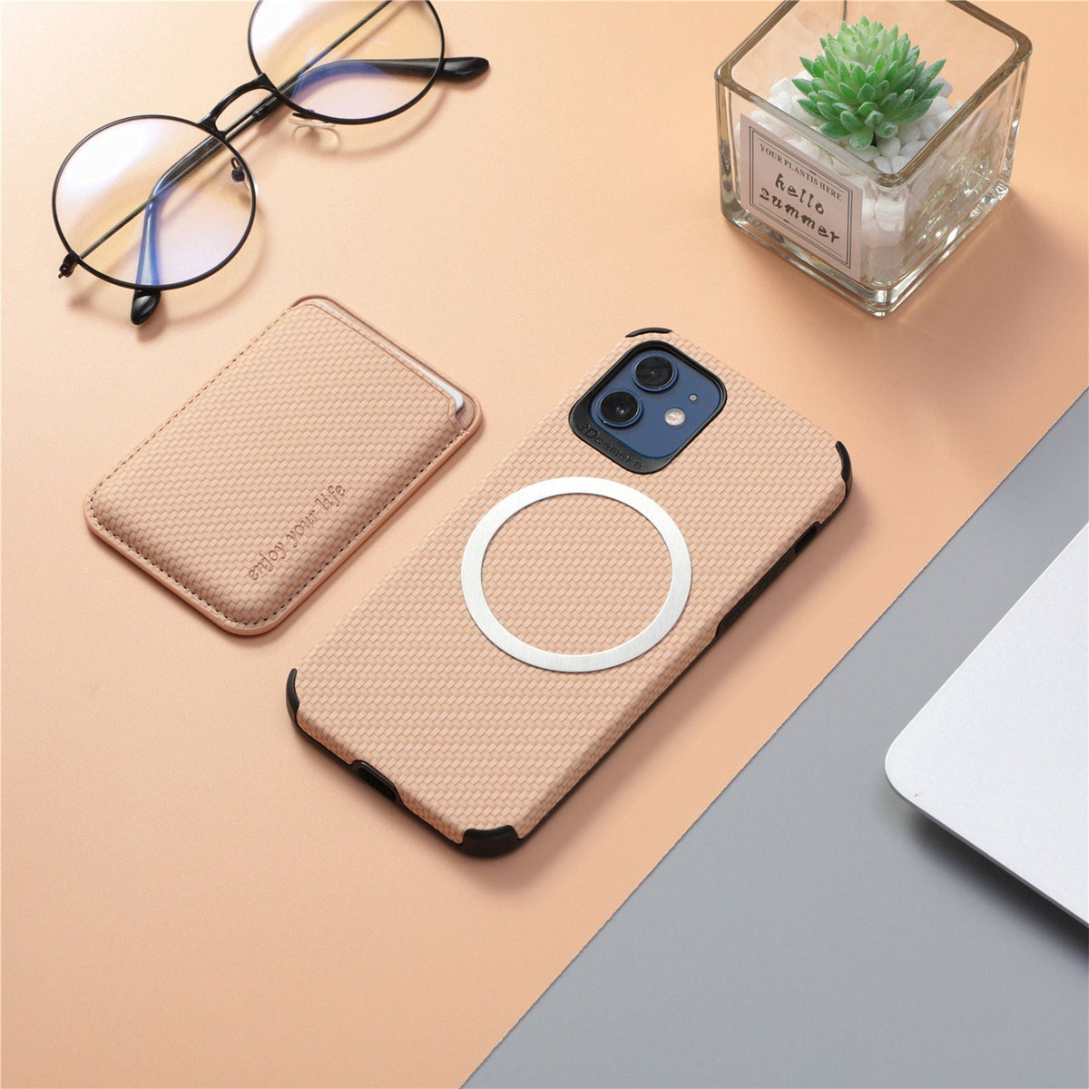 Case iPhone Malha de Silicone Respirável com Carteira Magnética 2 em 1