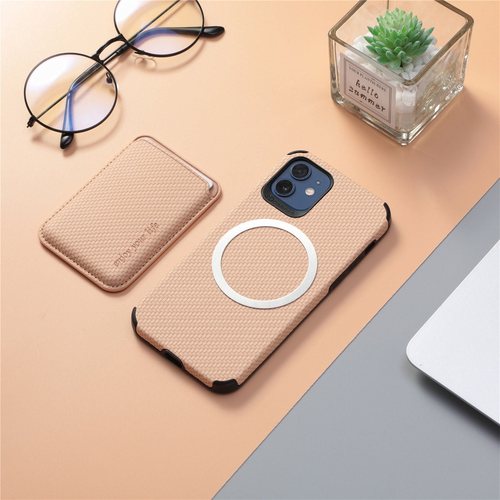 Case iPhone Malha de Silicone Respirável com Carteira Magnética 2 em 1