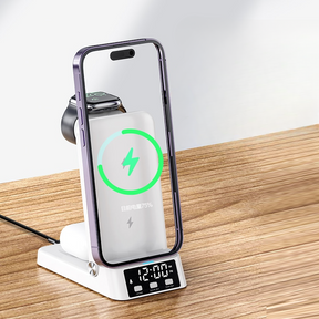 Carregador sem fio 4 em 1 Fast Charger com Relógio Led
